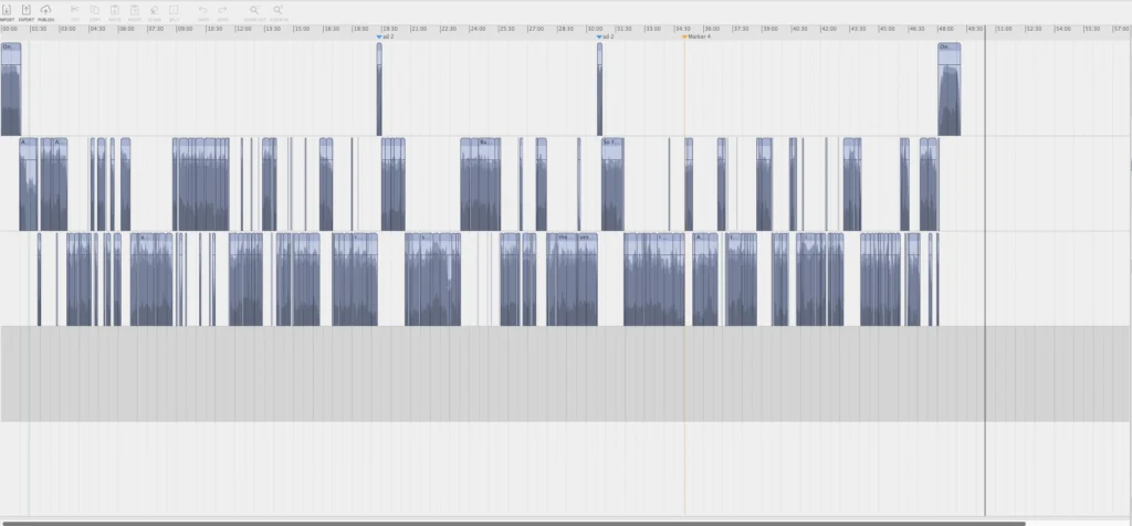 screenshot of a podcast editing session in Hindenburg 2